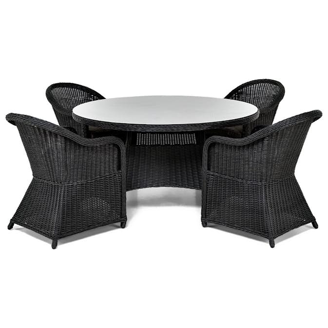 Matgrupp Utomhus Comfort Garden Marcus 140 Rund med 4 Light Utefåtöljer inkl. Dyna