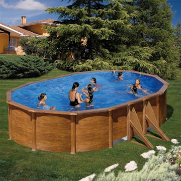 Stålväggspool Planet Pool Oval Träimiterande Ovanmarkspool 132 cm