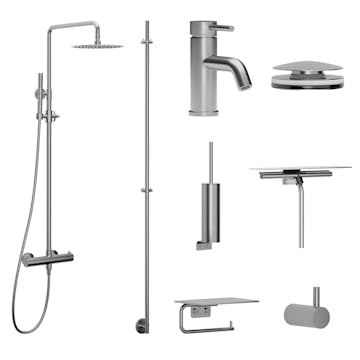 Blandarpaket Scandtap Steel Pleasure 2 med Handdukstork och Accessoarer