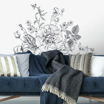 Väggdekor RoomMates Black & White Peony Giant