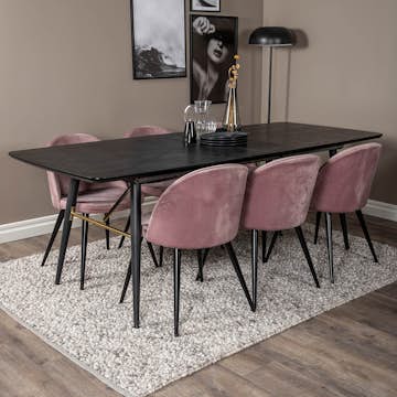 Matgrupp Venture Home Gold med 6 Velvet Stolar