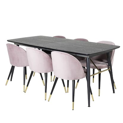 Matgrupp Venture Home Gold med 6 Velvet Stolar