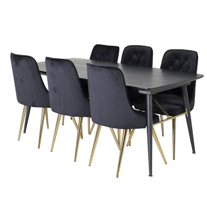 Matgrupp Venture Home Gold med 6 Velvet Deluxe Stolar