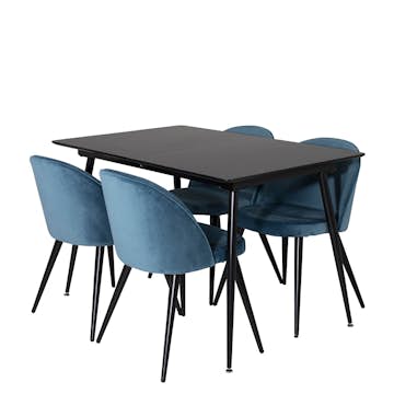 Matgrupp Venture Home Silvia med Iläggsskiva och 4 Valentina Stolar