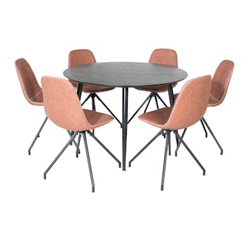 Matgrupp Venture Home Dipp Ø115 cm med 6 Polar Snurr Stolar