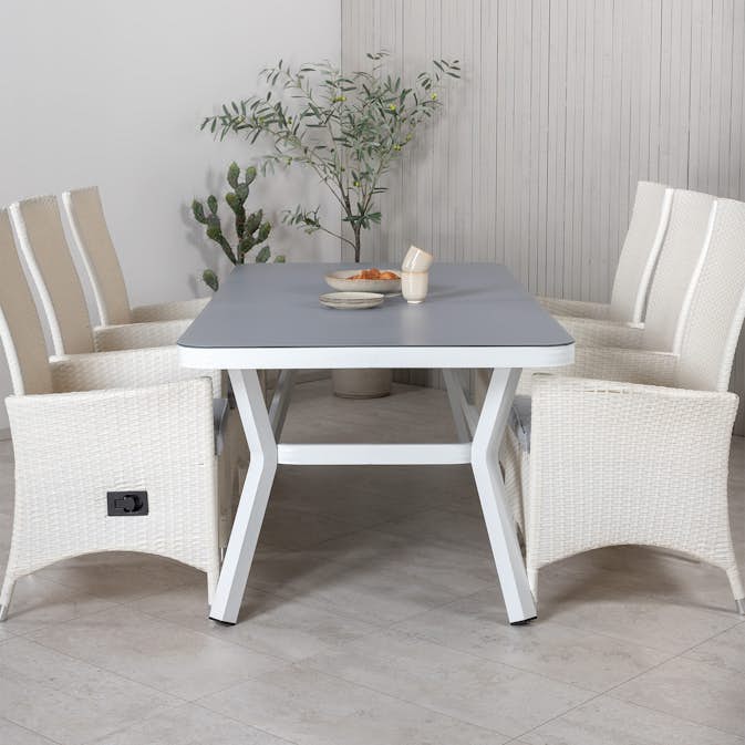 Matgrupp Utomhus Venture Home Virya 160x90 cm med 6 Padova ReclinerUtefåtöljer