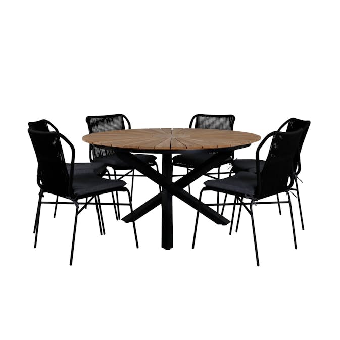 Matgrupp Utomhus Venture Home Meya med 6 Jefferson Stapelbara Trädgårdsstolar