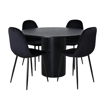 Matgrupp Venture Home Bianca Rund Svart med 4 Pobbie Stolar