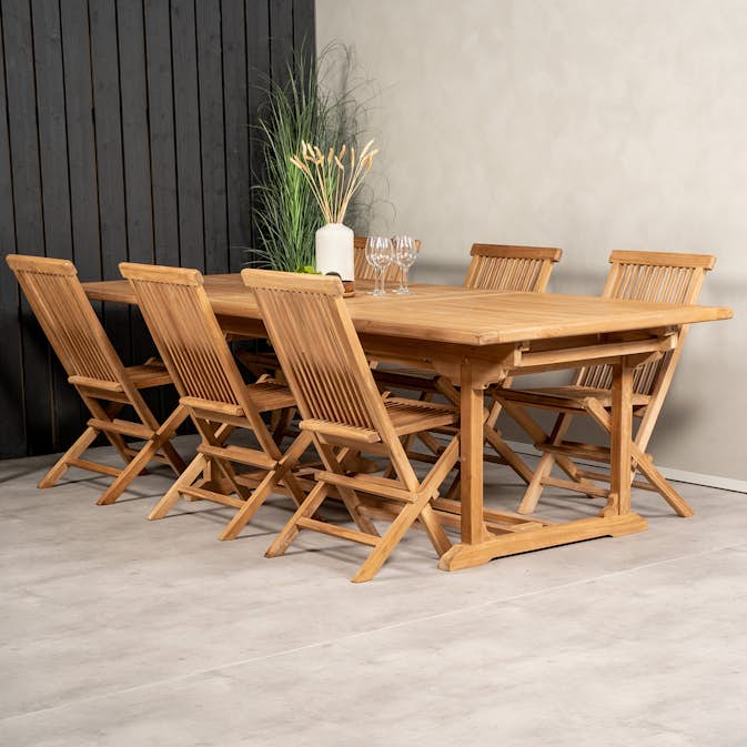 Matgrupp Venture Design Kenya 195-295x110 Teak med 6 Kenya Fällbara Stolar