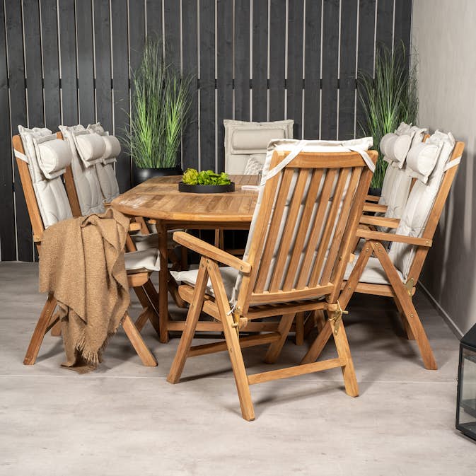 Matgrupp Venture Design Kenya 180-240x120 Teak med 8 Kenya Positionsfåtöljer