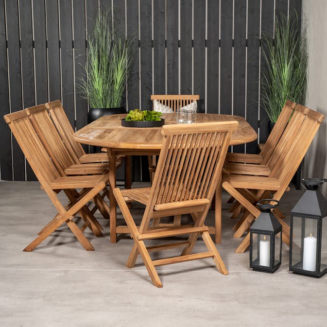 Matgrupp Venture Home Kenya 180-240x120 Teak med 8 Fällbara Stolar