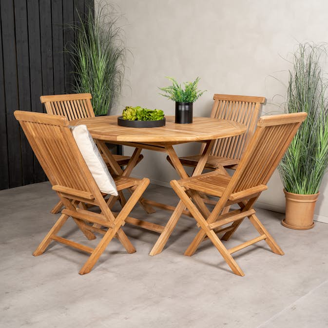 Matgrupp Venture Home Kenya Ø120 cm Teak med 4 Kenya Fällbara Stolar