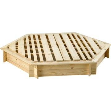 Sandlåda Jabo Sexkantig med Sittbräda & Lock, Trä