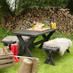 Matgrupp PLUS Nostalgi Svart Trädgårdsmöbel med Rektangulärt Bord & 8 Sittplatser