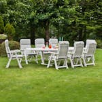 Matgrupp Ute Hillerstorp Amelia Vit med 8 Trädgårdsfåtöljer & Förlängningsbart Ovalt Bord Trä