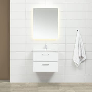 Möbelpaket 4AQUA Slim Vit 60 med Lådor och Spegel Luna LED