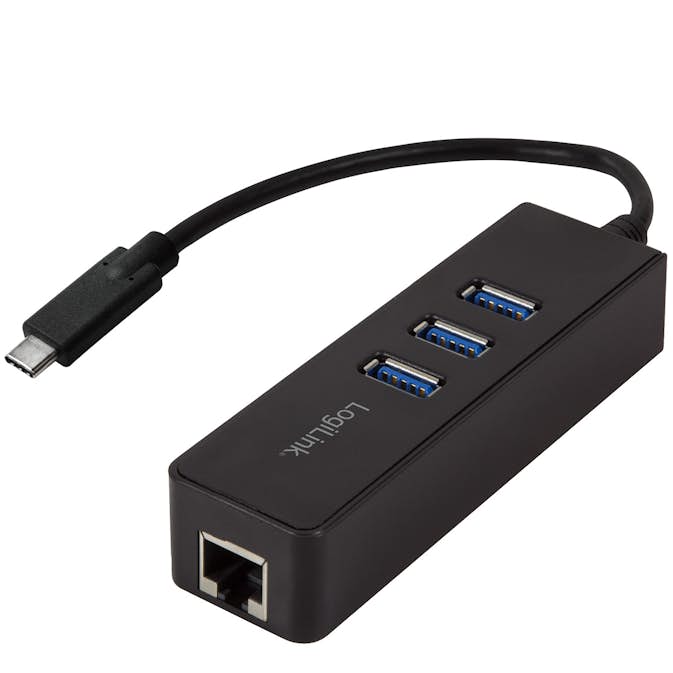 USB-C 3-Port Hub LogiLink Gigabit RJ45