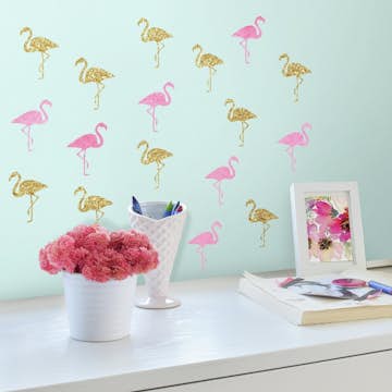 Väggdekor RoomMates Flamingo with Glitter