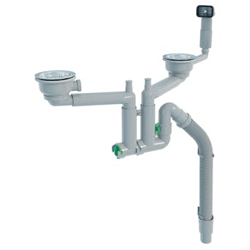 Vattenlås DecoSteel Dubbel med Korgventil för Diskho & Köksvask