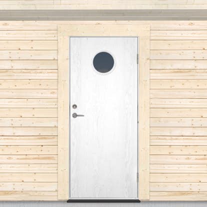 Varmförrådsdörr Sveadörren Runt Fönster Grundmålad