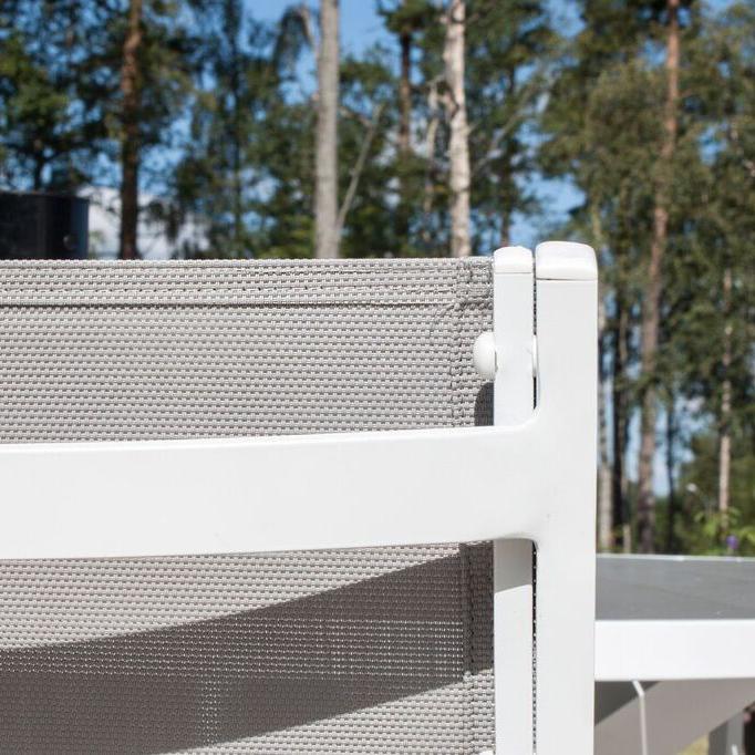 Parma bord140-Vit Alu/Grå+Copacabana stolVit Alu/Grå Textil6 Svart/Grå