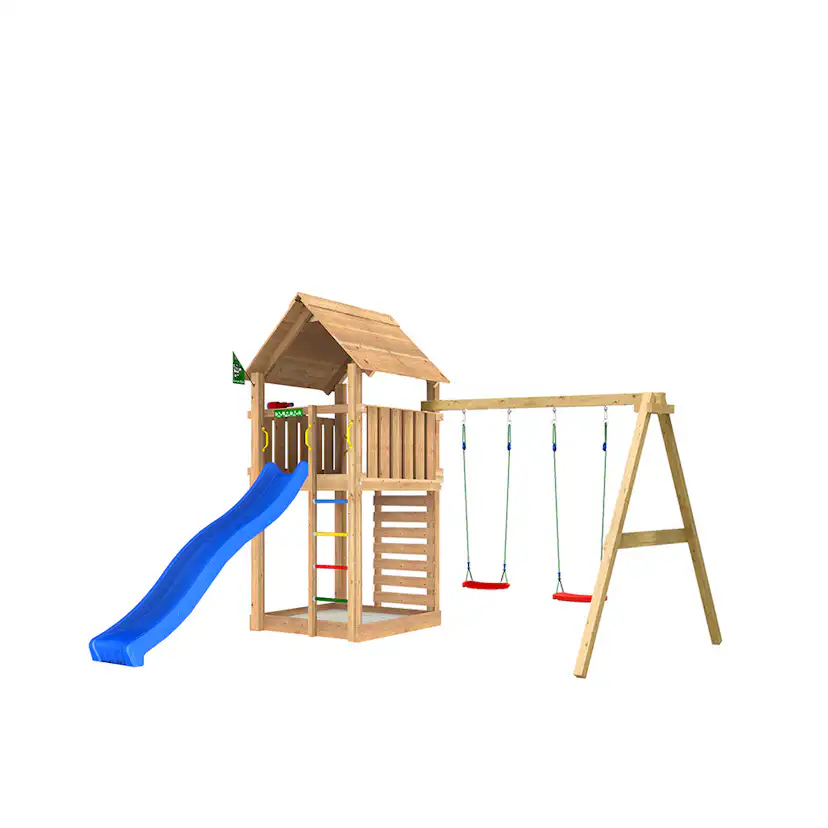Lektorn Jungle Gym Cabin 2.1 Gungmodul Blå Rutschkana & Sand