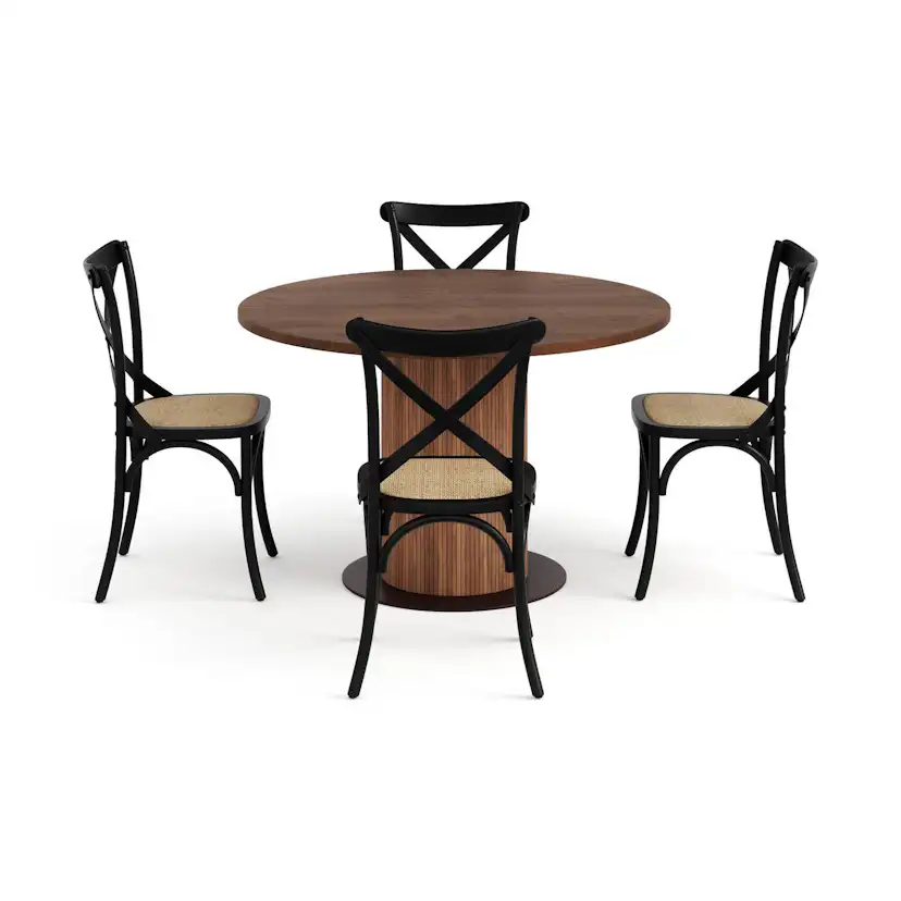 Matgrupp Bark Noira Runt Matbord 120 cm med 4 Kalb Matstol