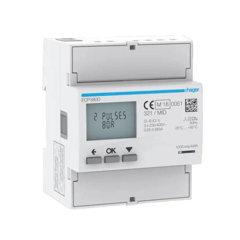 Energimätare Hager 3-fas Direktmätning upp till 80 A MID-Godkänd med Pulskommunikation