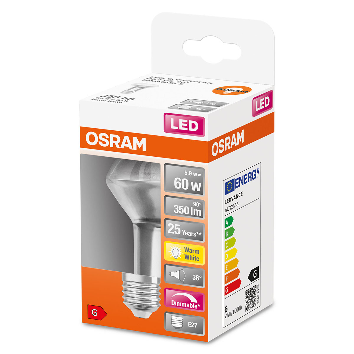 LED-Lampa Osram R63 (60) E27 Dim 36gr 927