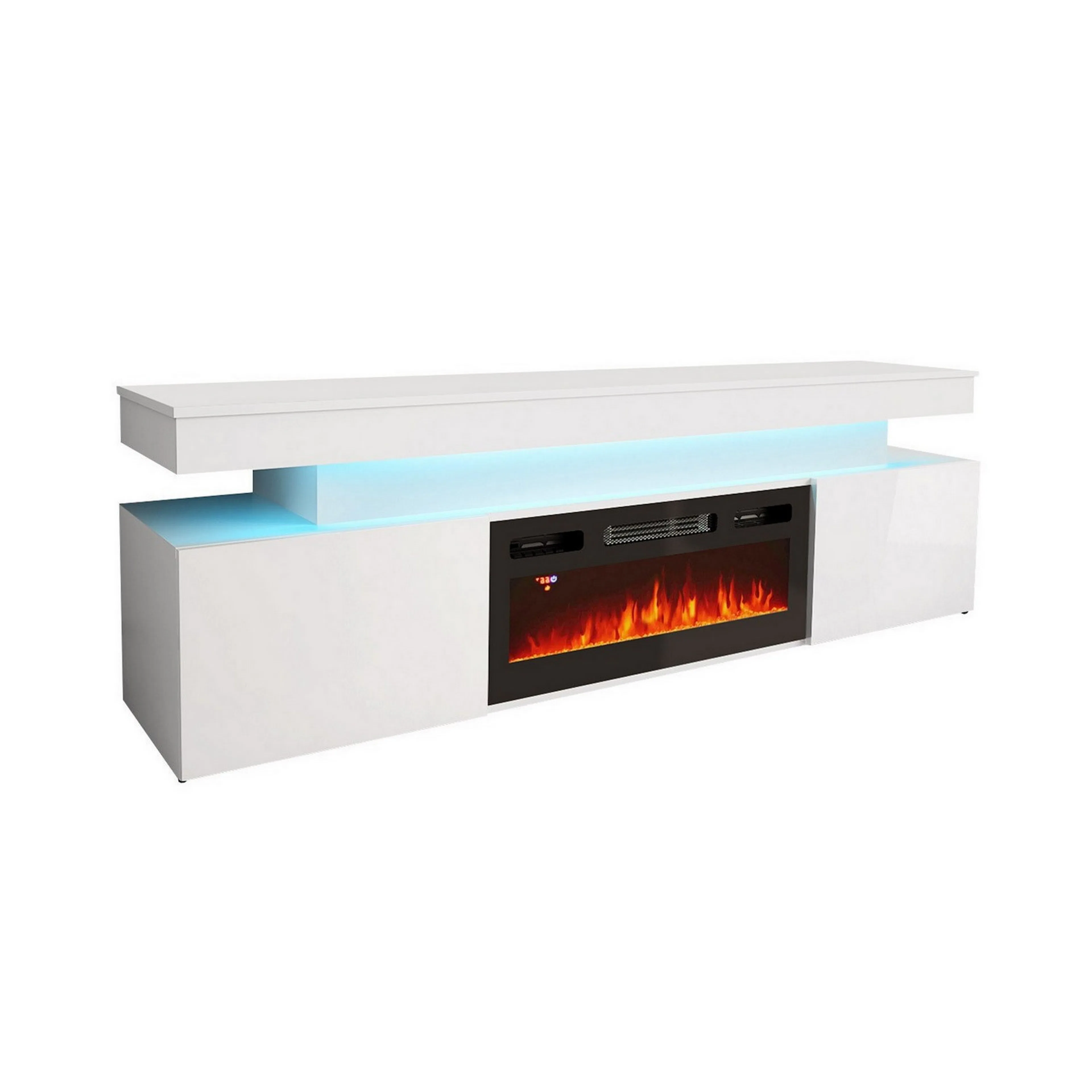 Glenndale Tv bänk med Förvaring + LED kamin + Belysning 190 Vit