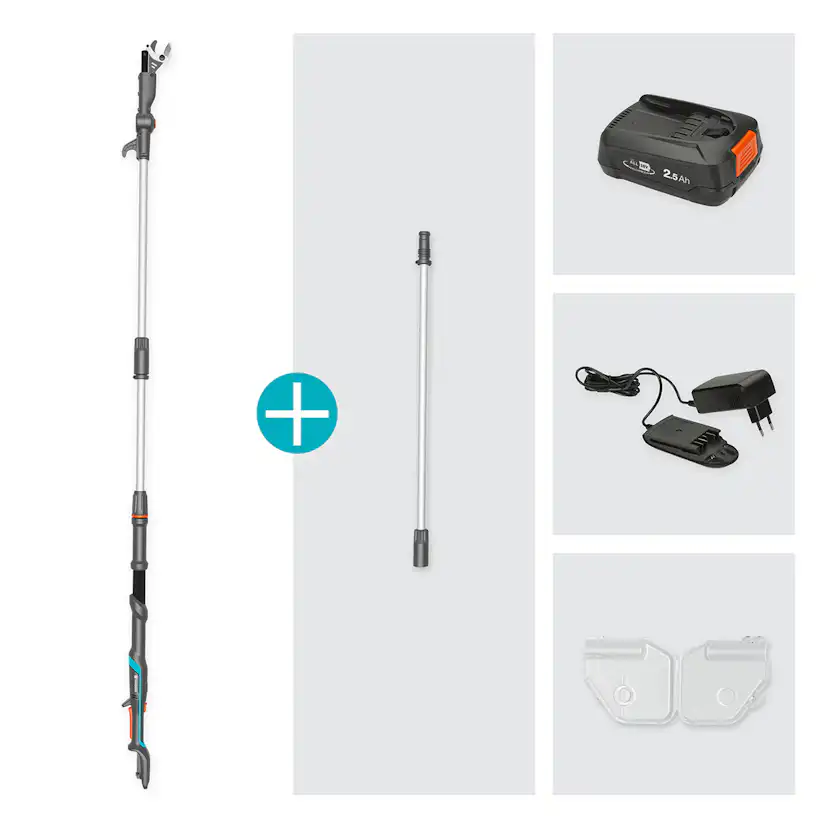 Teleskopisk Stångsax Gardena HighCut 360 Batteri P4A Komplett med Batteri och Laddare