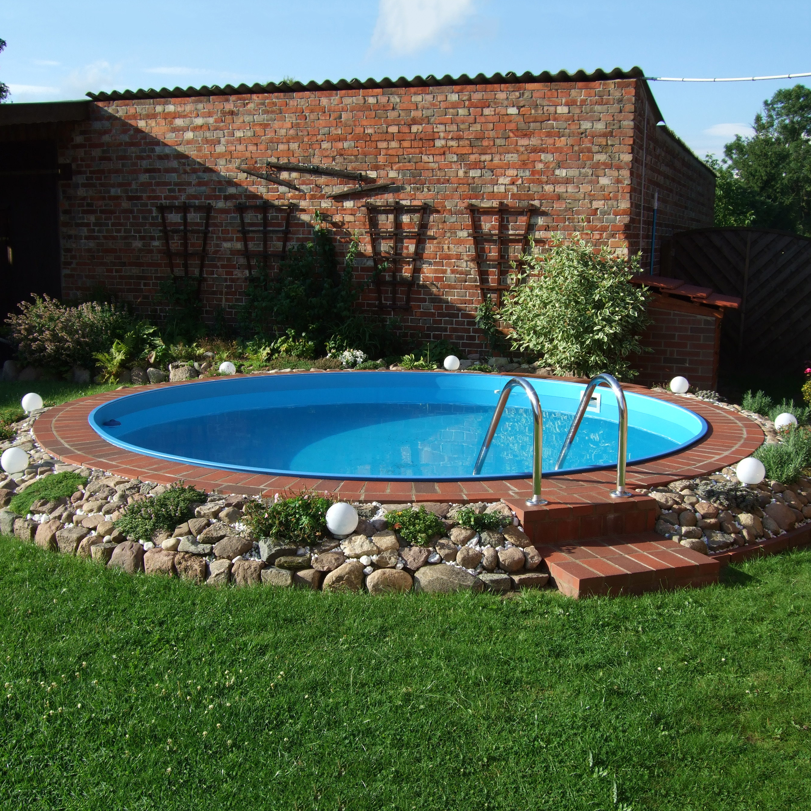 Stålväggspool Premium, rund, 3,5x1,5m, inbyggd, L:Blå 0.6, i Blå