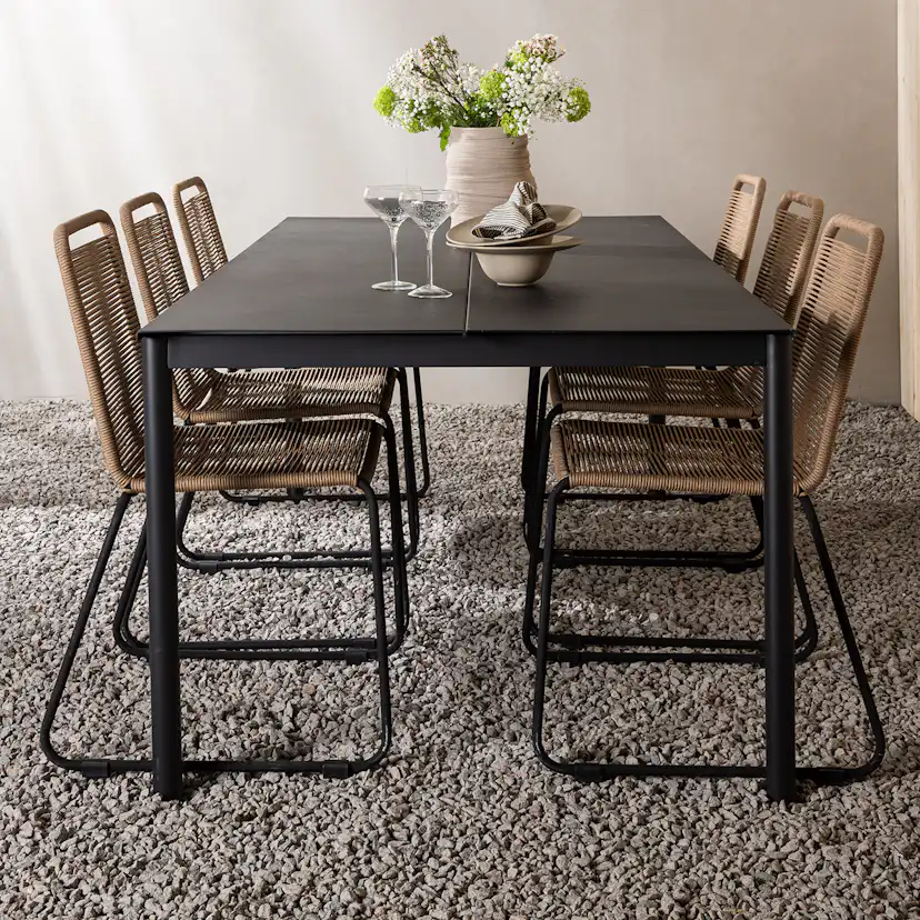Matgrupp Utomhus Venture Home Modena 200x100 cm med 6 Lindos StapelTrädgårdsstolar