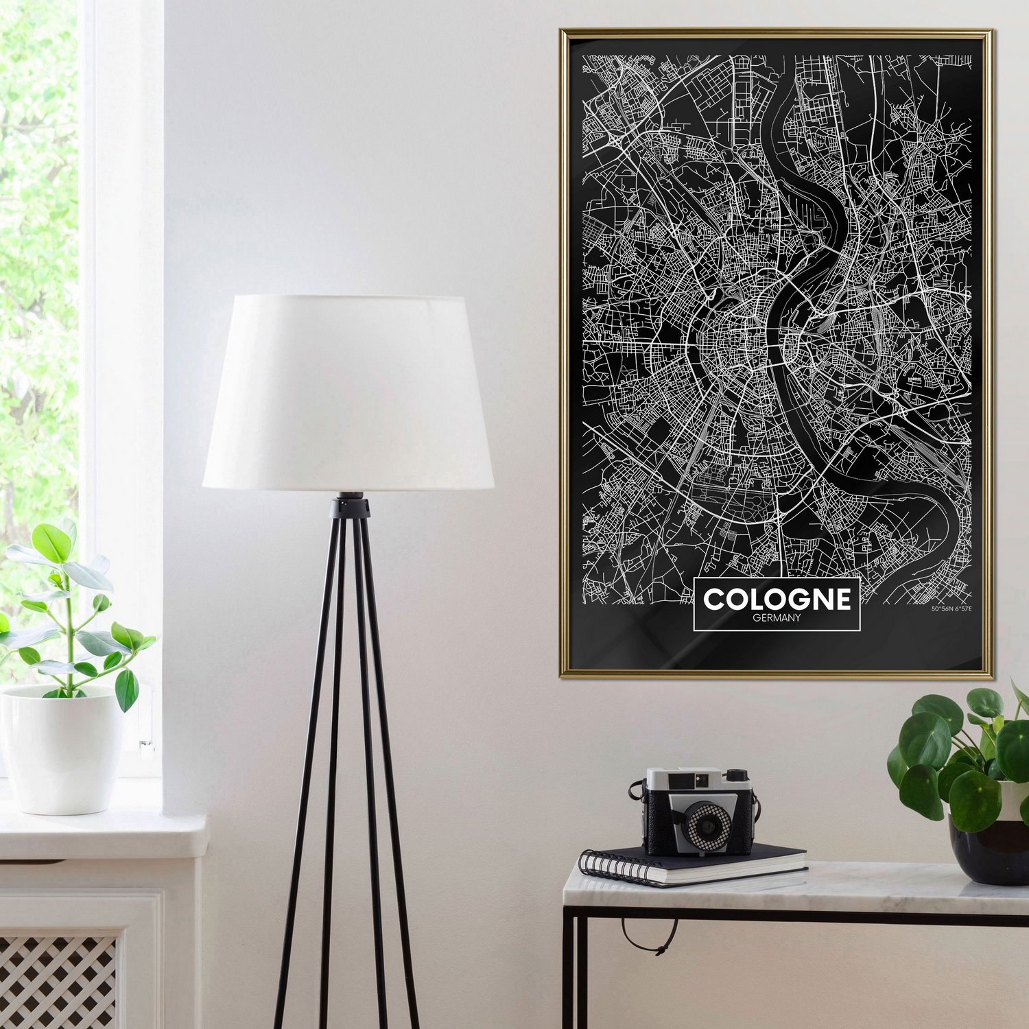 Affisch - Dark Map of Cologne [Poster] 30x45 Guld ram, 30x45 cm