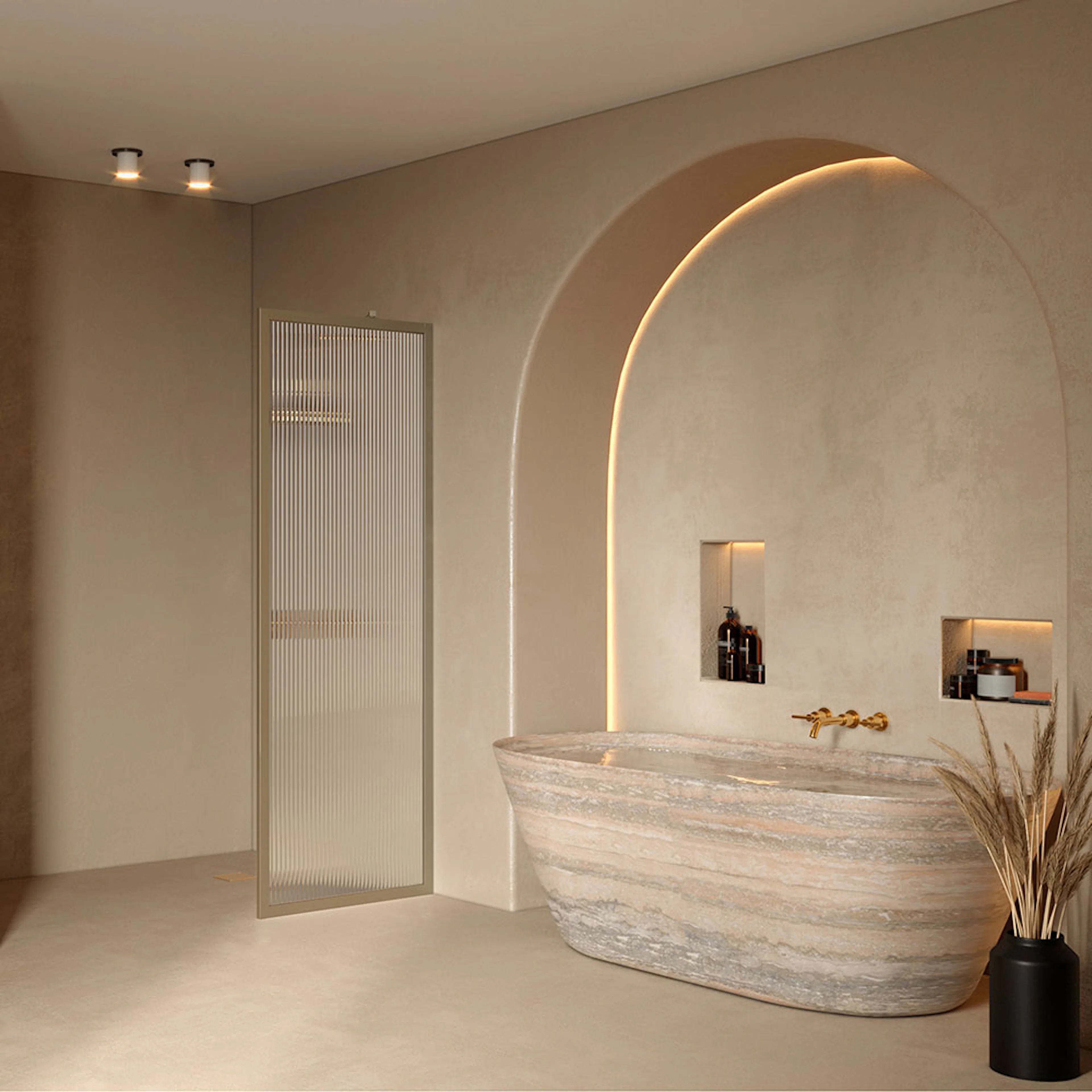 Bläk 731 New York Fast duschvägg 697x1950 mm, Reeded, Sand Profiler