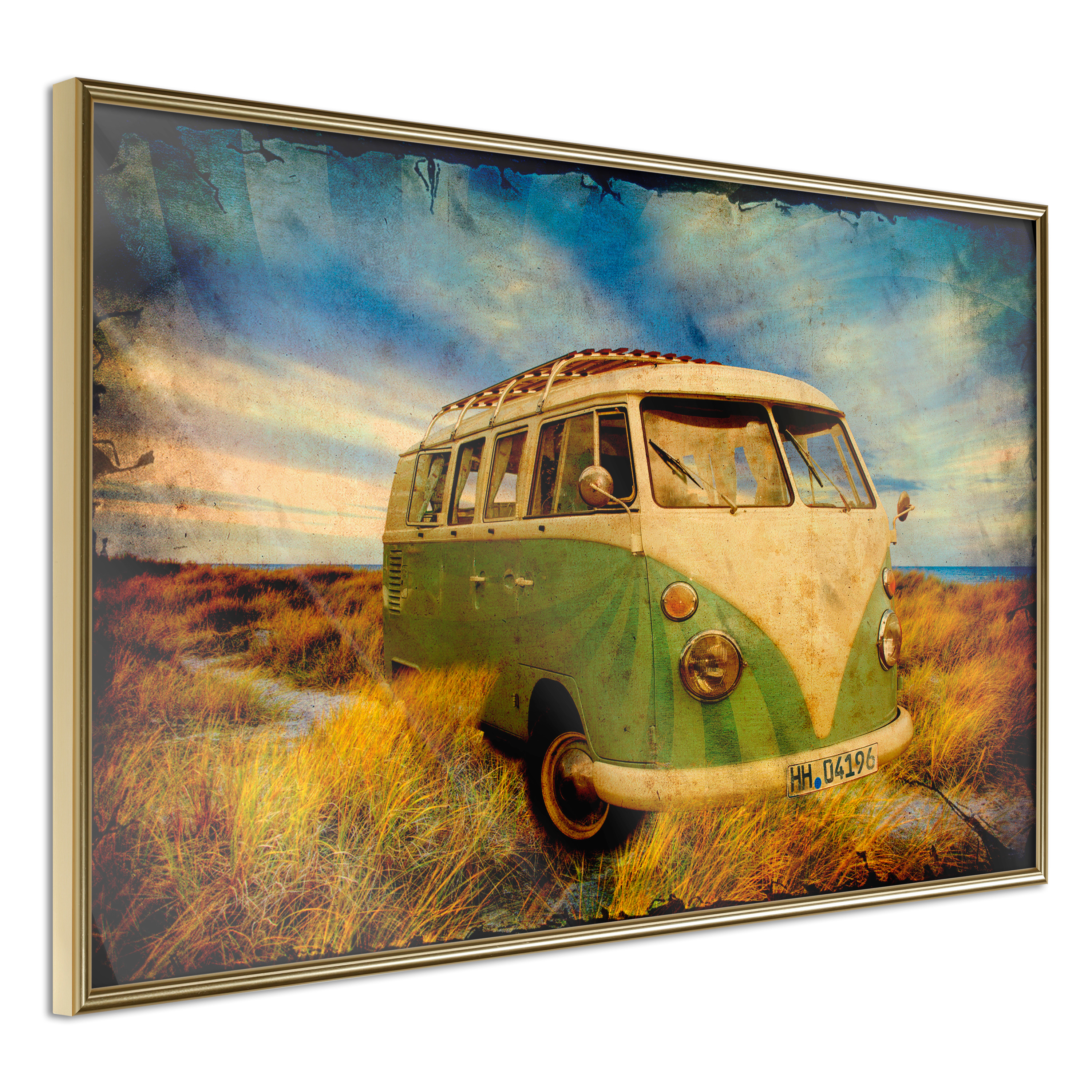 Affisch - Retro Bus [Poster] 30x20 Guld ram, 30x20 cm