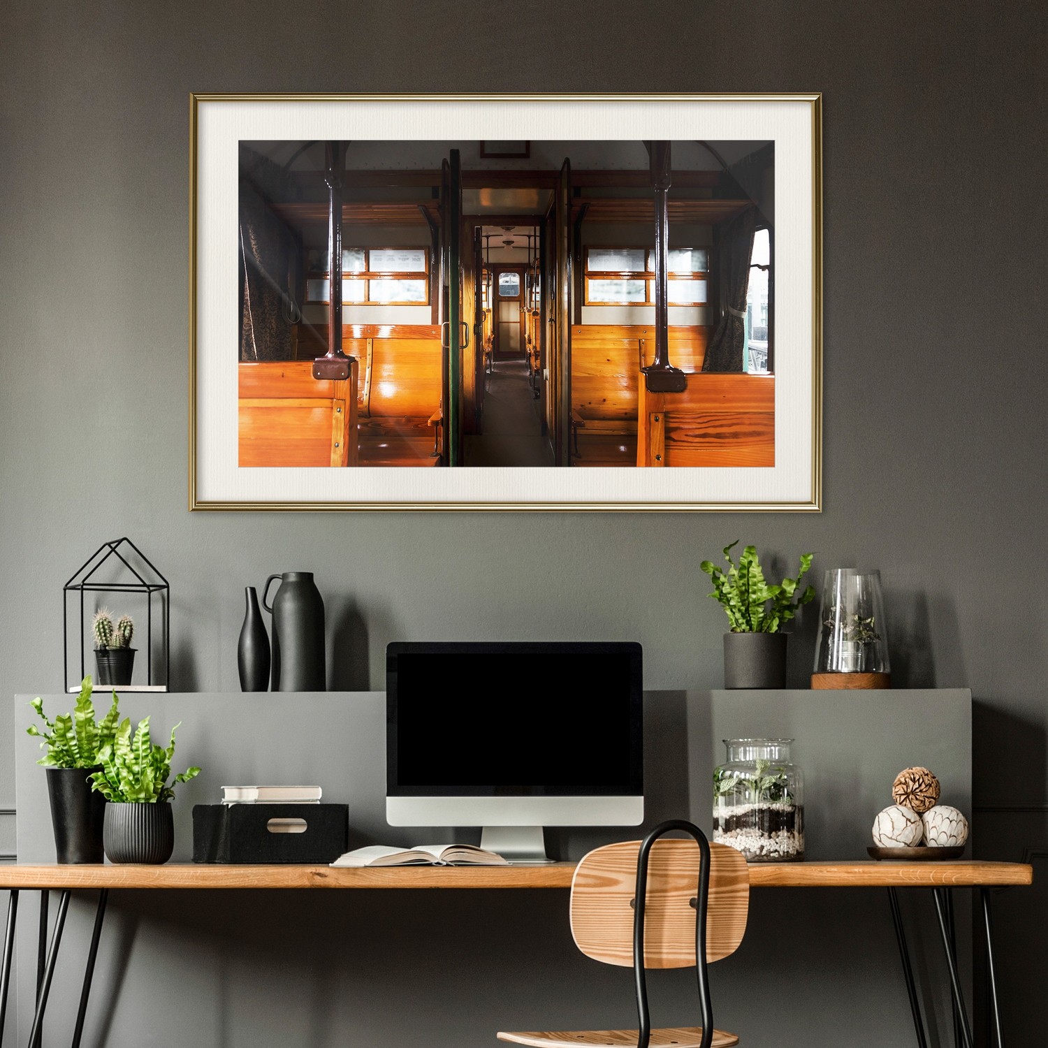 Affisch - Long Journey [Poster] 60x40 Guld ram med passepartout, 60x40 cm