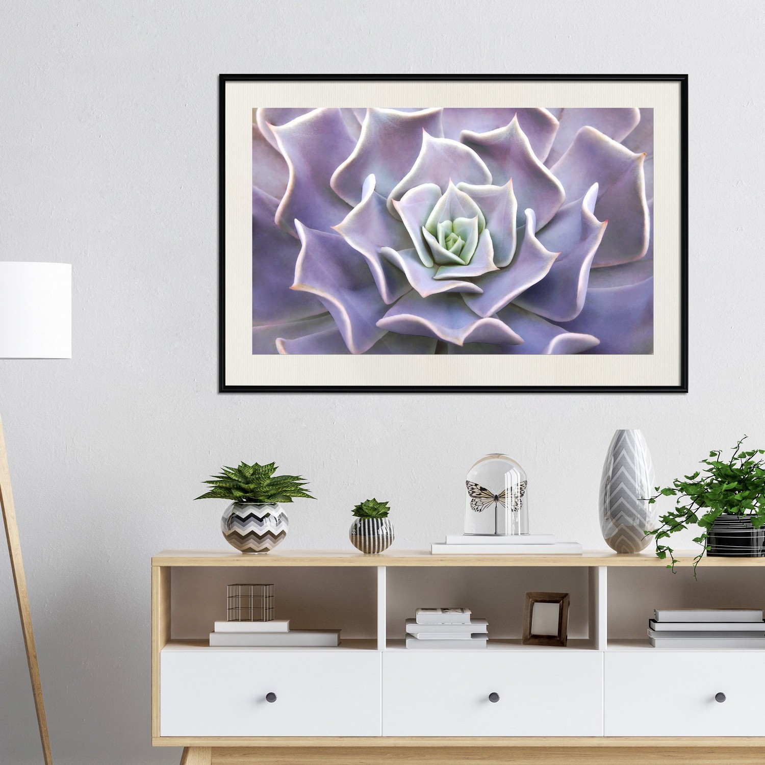 Affisch - Purple Succulent [Poster] 60x40 Svart ram med passepartout, 60x40 cm