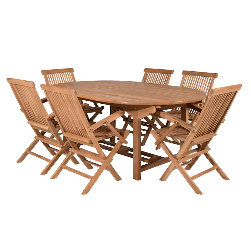 Matgrupp Venture Home Kenya 180-240x120 Teak med 6 Fällbara Stolar med Armstöd