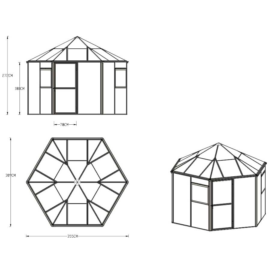Växthus Metalcraft 7,8 kvm Svart Hexagon