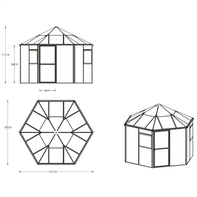 Växthus Metalcraft 7,8 kvm Svart Hexagon