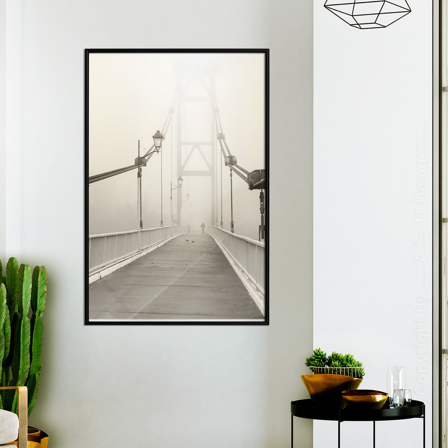 Affisch - Bridge in the Fog [Poster] 40x60 Svart ram, 40x60 cm