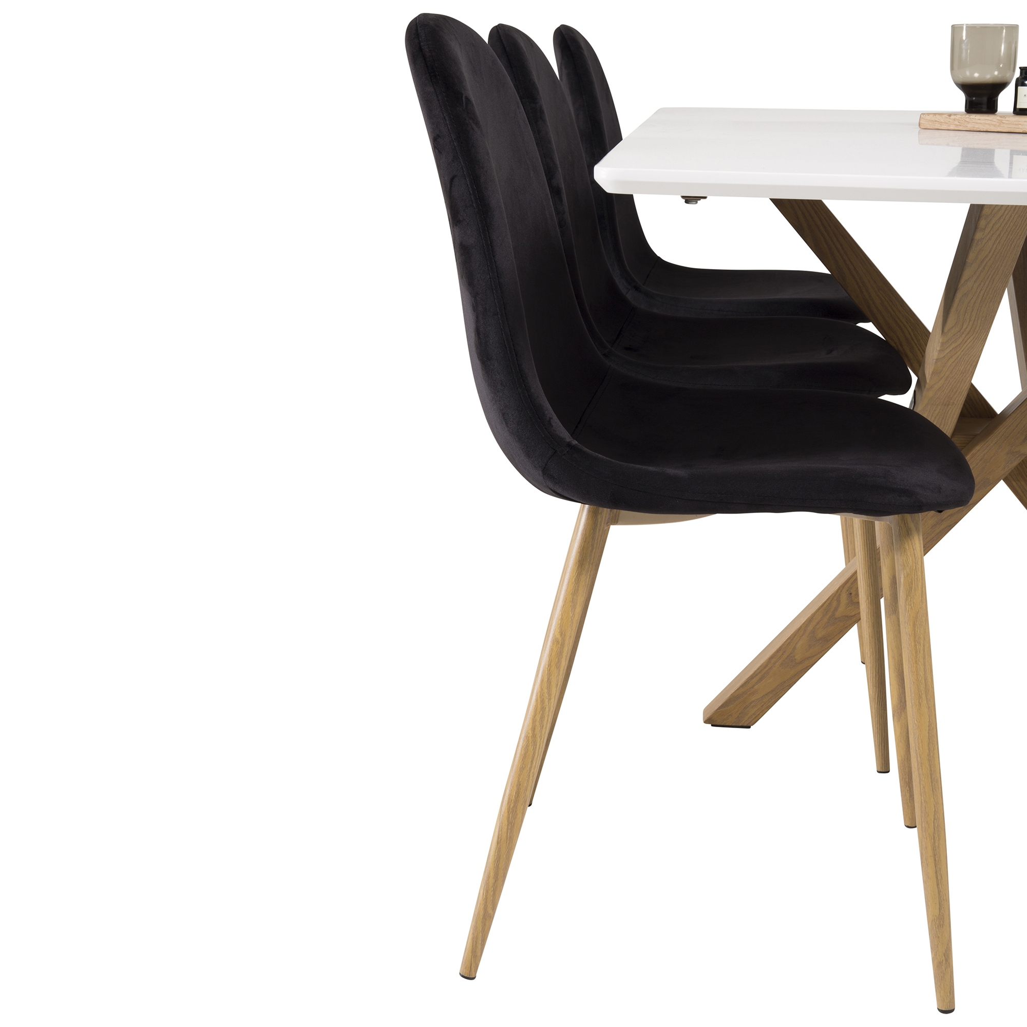 Piazza Table Oaklook/Whit 180+Polar Oaklookleg/Black Velvet6 Vit/Svart