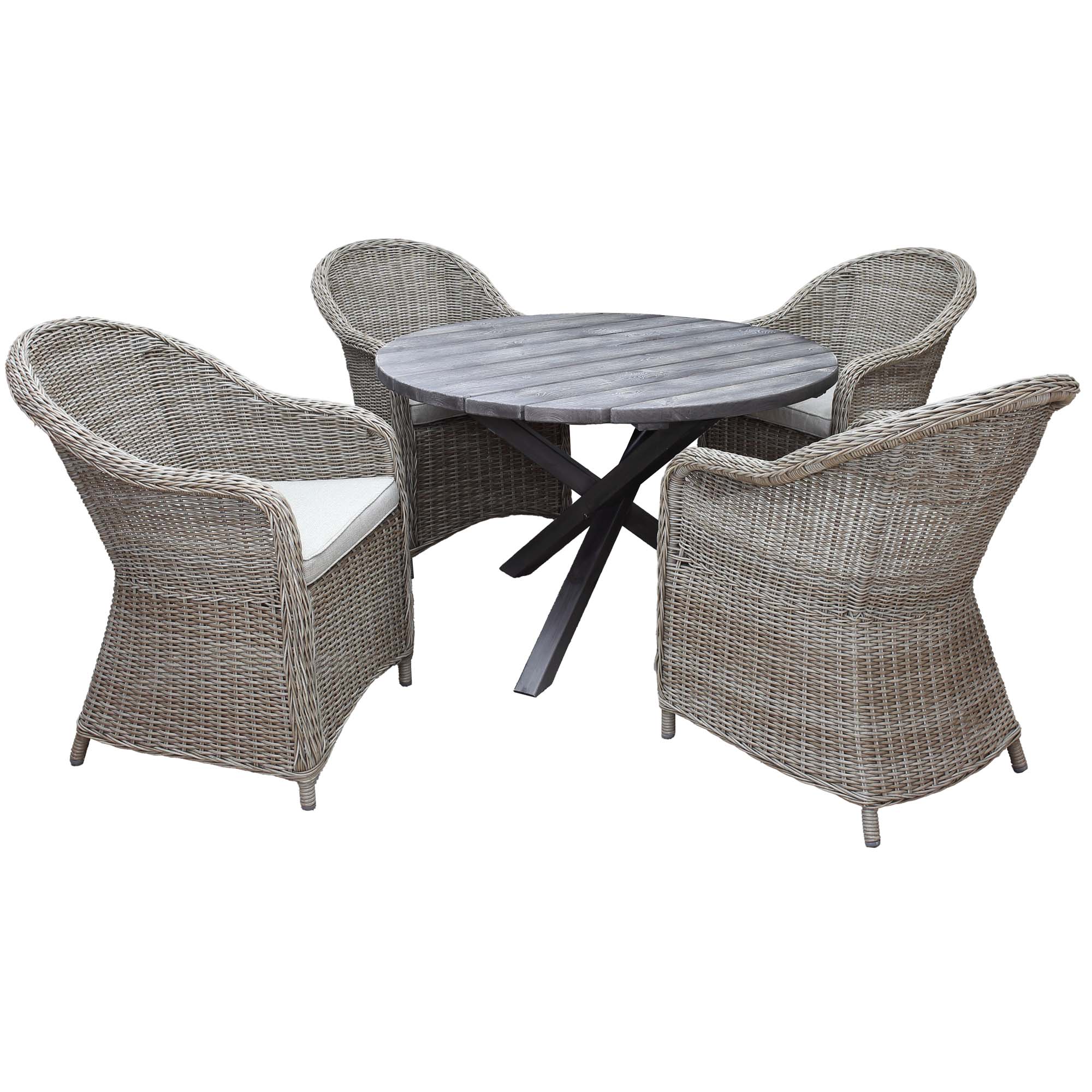 Matgrupp Utomhus Baltic Garden Ø 112 cm bord & 4 Belize naturfärgade stolar