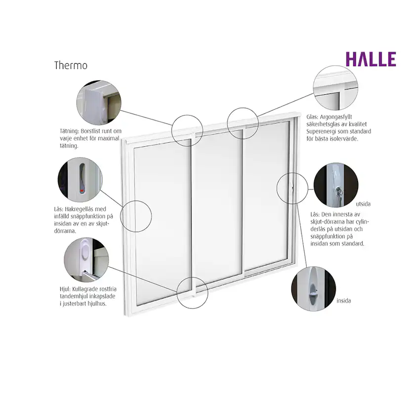 Skjutbart Dörrparti 2-Delat Halle Thermo Vit
