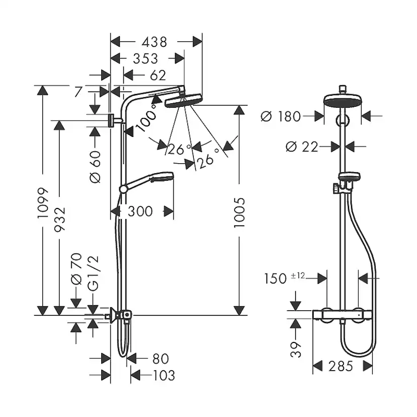 Takduschset Hansgrohe Crometta 100 160 Showerpipe 1jet