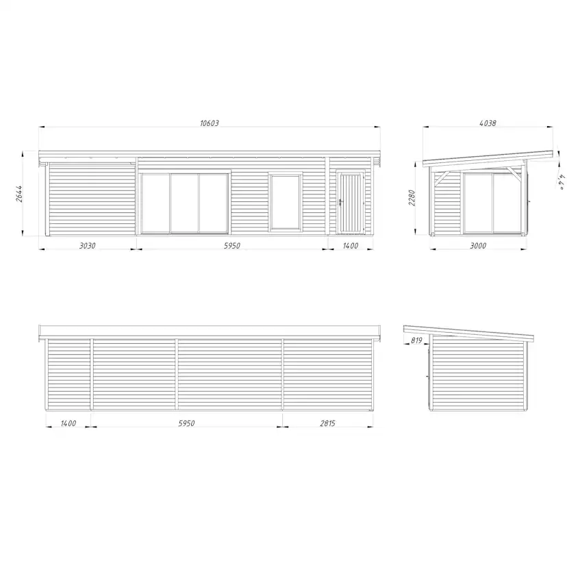 Stuga Palmako Andrea 30,4 m² Slide (inv. 21,1+7,9 m²)