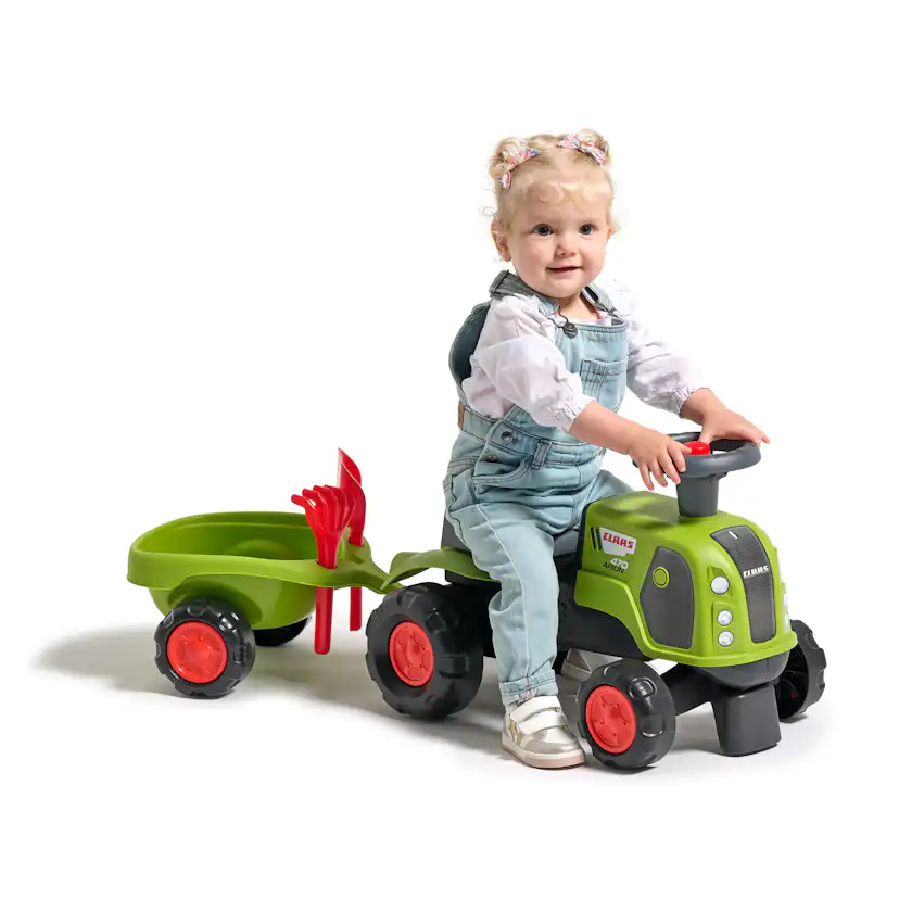 Traktor Falk Claas Med Ratt, Tuta, Släpvagn, Kratta & Lastskopa