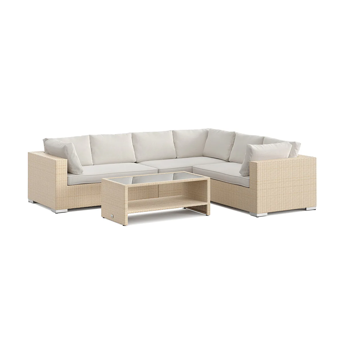 Loungegrupp Comfort Garden Bahamas L-formad utesoffa vänster, 6-sits med bord och hylla