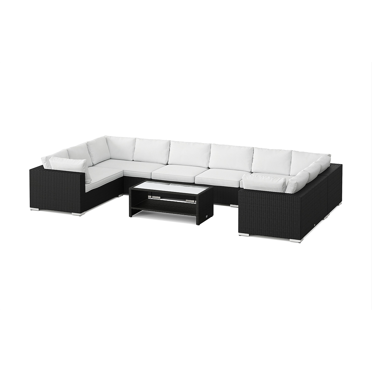 Loungegrupp Comfort Garden Bahamas U-formad utomhus loungegrupp med stängt avslut, 10-sits med bord och hylla
